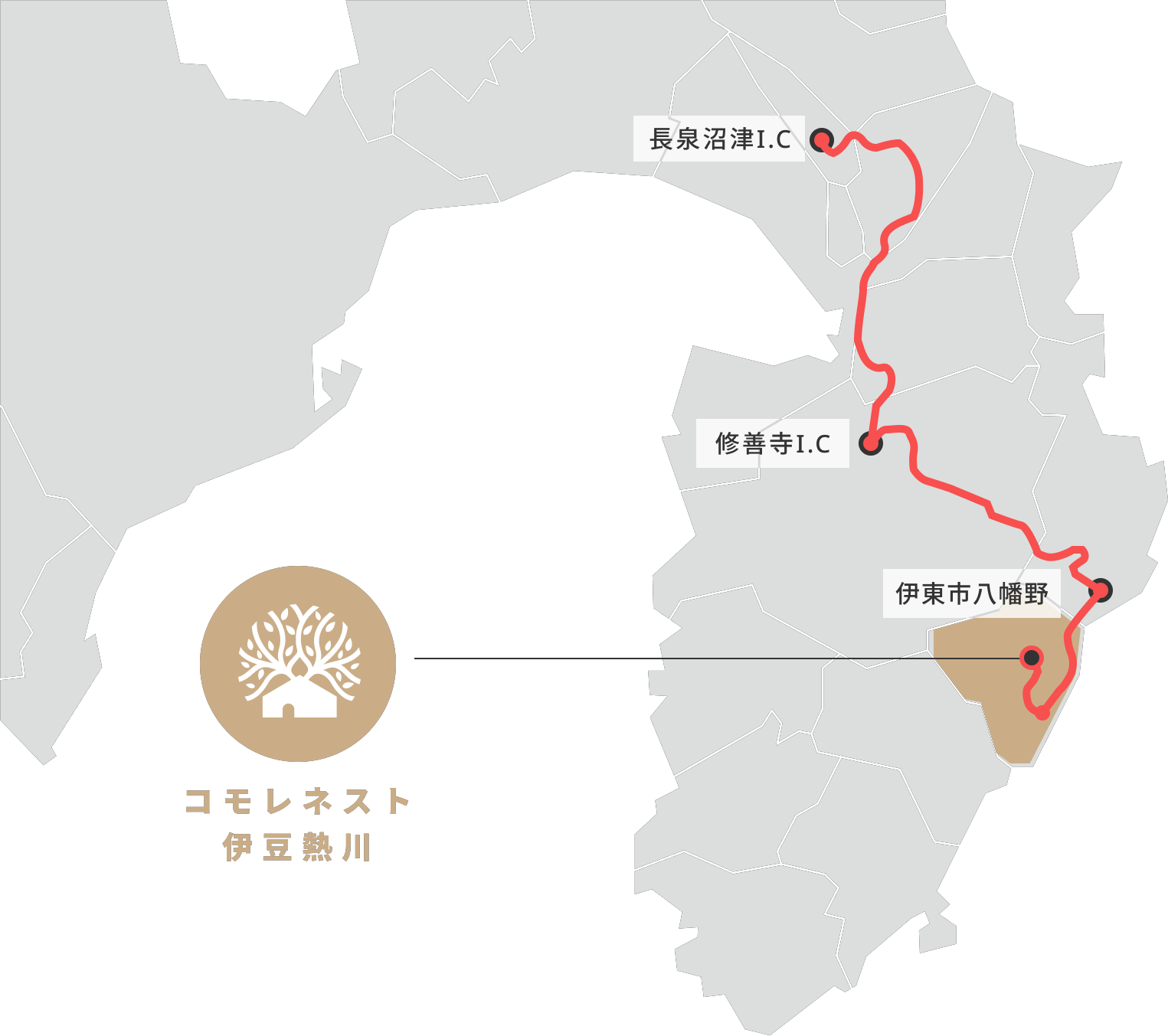 セブンイレブン伊豆白田店からコモレネスト伊豆熱川までの詳細ルート図